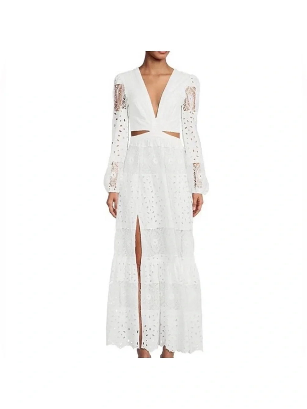 Gianni Bini White Eyelet Cutout V-Neck Maxi Dress - Picture 2 of 8